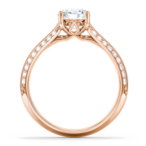 Diamond Solitaire Engagement Ring with Double Row Accents – 9kt Rose Gold with Diamond