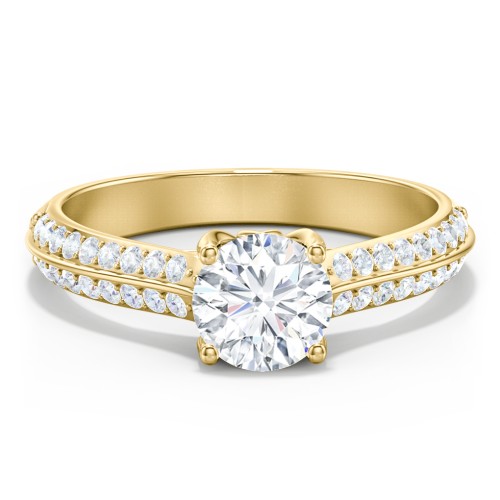 Diamond Solitaire Engagement Ring with Double Row Accents – 9kt Yellow Gold with Diamond