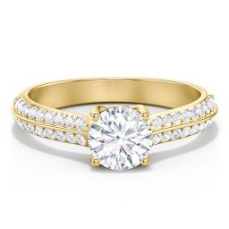 Diamond Solitaire Engagement Ring with Double Row Accents in 9K Solid Yellow Gold