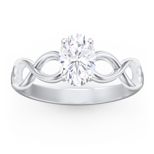Diamond Solitaire Engagement Ring with Infinity Band – 14K White Gold