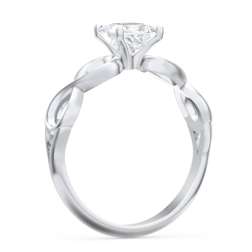 Diamond Solitaire Engagement Ring with Infinity Band – 14K White Gold