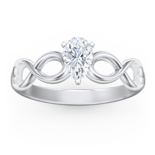 Diamond Solitaire Engagement Ring with Infinity Band – 14K White Gold