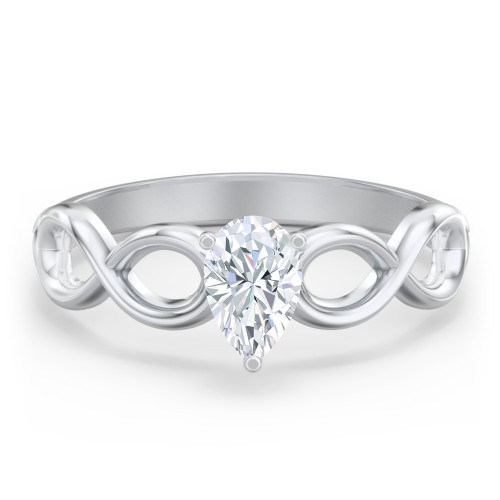 Diamond Solitaire Engagement Ring with Infinity Band – 14K White Gold