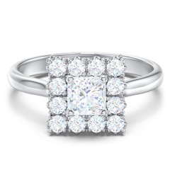 Classic Diamond Halo Engagement Ring – 14K White Gold with Lab Diamond
