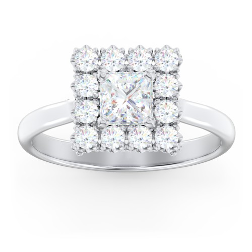 Classic Diamond Halo Engagement Ring – 14K White Gold with Lab Diamond