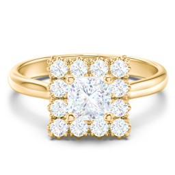 Classic Diamond Halo Engagement Ring in 9K Solid Yellow Gold with 04LABDIAM-PC-1.00-SI1-F-G and Lab Diamond