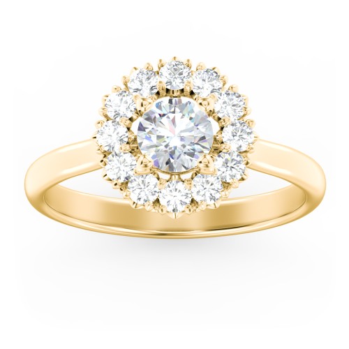 Classic Diamond Halo Engagement Ring – 9kt Yellow Gold with Lab Diamond