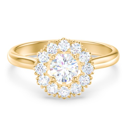 Classic Diamond Halo Engagement Ring – 9kt Yellow Gold with Lab Diamond