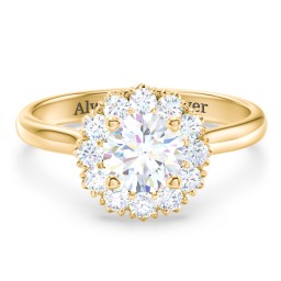 Classic Diamond Halo Engagement Ring in 9K Solid Yellow Gold with 04LABDIAM-RD-1.00-SI1-F-VG and Lab Diamond