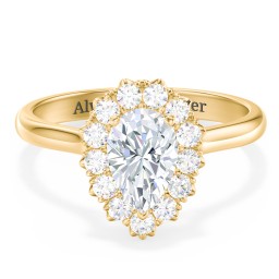 Classic Diamond Halo Engagement Ring in 9K Solid Yellow Gold with 04LABDIAM-PE-1.00-VS2-G-G and Lab Diamond