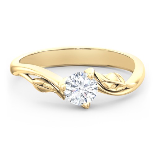 Solitaire Leaf Engagement Ring – 9kt Yellow Gold
