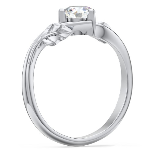 Solitaire Leaf Engagement Ring – 14K White Gold