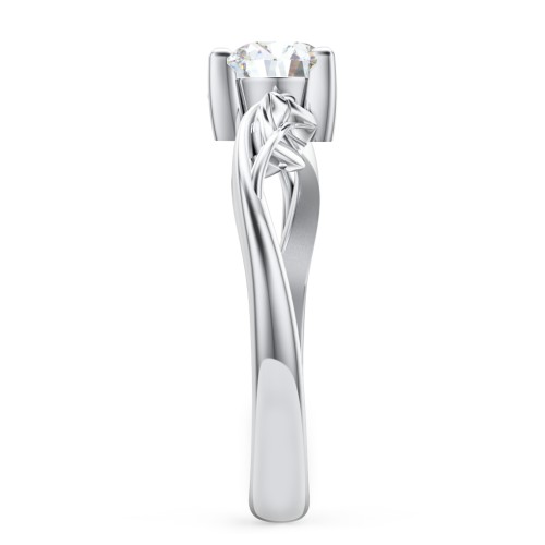 Solitaire Leaf Engagement Ring – 14K White Gold