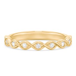 Intertwined Infinity Half Eternity Band with Accent Stones in 9K Solid Yellow Gold with Lab Diamond