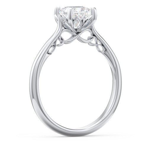 Diamond Solitaire Engagement Ring with Infinity Detail Bridge – 14K White Gold