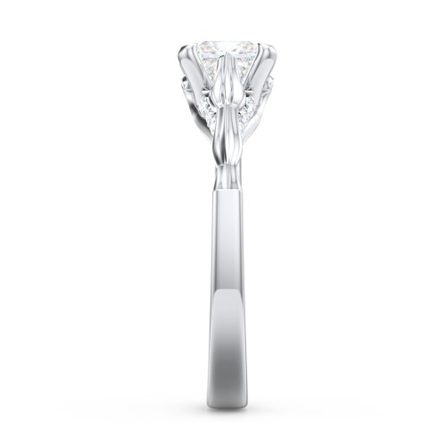 Vintage Diamond Solitaire Ring with Side Accent Stones – 14K White Gold with Lab Diamond