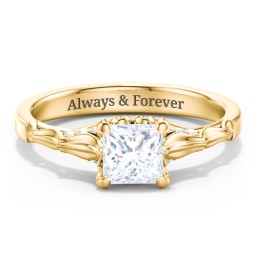 Vintage Diamond Solitaire Ring with Side Accent Stones in 9K Solid Yellow Gold
