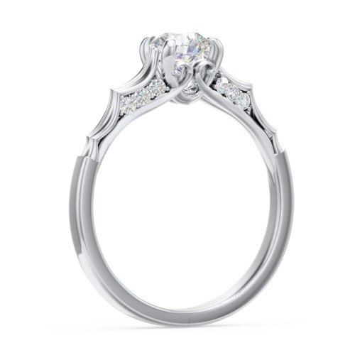 Vintage Diamond Solitaire Ring with Side Accent Stones – 14K White Gold with Lab Diamond