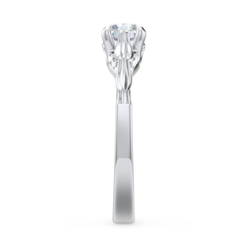 Vintage Diamond Solitaire Ring with Side Accent Stones – 14K White Gold with Lab Diamond