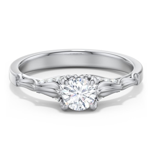 Vintage Diamond Solitaire Ring with Side Accent Stones – 14K White Gold with Lab Diamond
