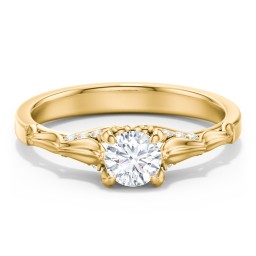 Vintage Diamond Solitaire Ring with Side Accent Stones in 9K Solid Yellow Gold