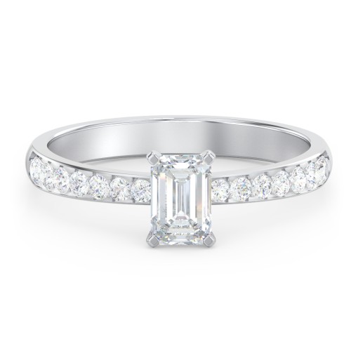 Engagement Ring with Graduated Side Stones – 14K White Gold with Lab Diamond