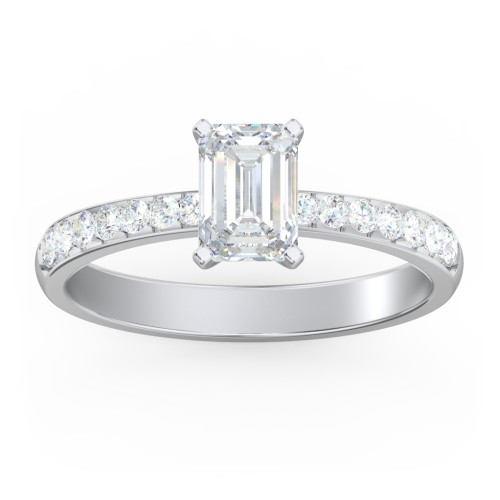 Engagement Ring with Graduated Side Stones – 14K White Gold with Lab Diamond