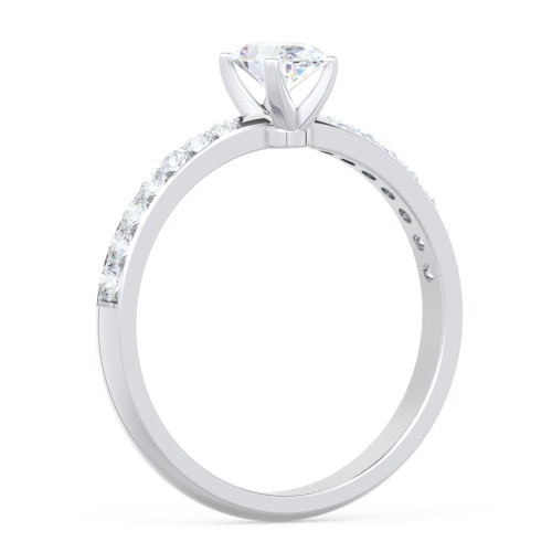 Engagement Ring with Graduated Side Stones – 14K White Gold with Lab Diamond
