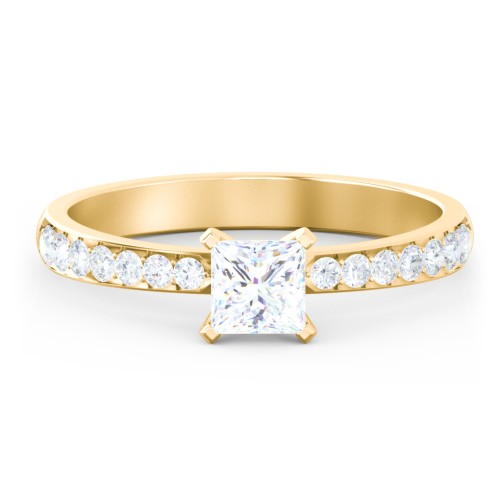 Engagement Ring with Graduated Side Stones – 9kt Yellow Gold with Lab Diamond