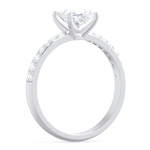 Engagement Ring with Graduated Side Stones – 14K White Gold with Lab Diamond
