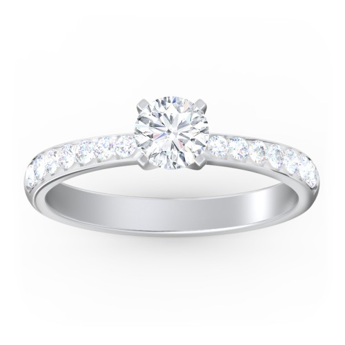 Engagement Ring with Graduated Side Stones – 14K White Gold with Lab Diamond