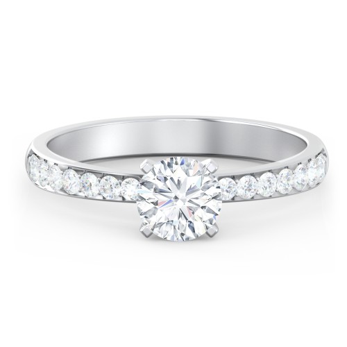 Engagement Ring with Graduated Side Stones – 14K White Gold with Lab Diamond