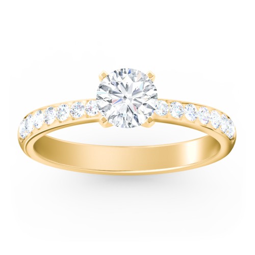 Engagement Ring with Graduated Side Stones – 9kt Yellow Gold with Lab Diamond