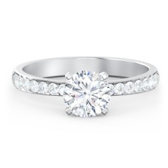 Engagement Ring with Graduated Side Stones – 14K White Gold with Lab Diamond