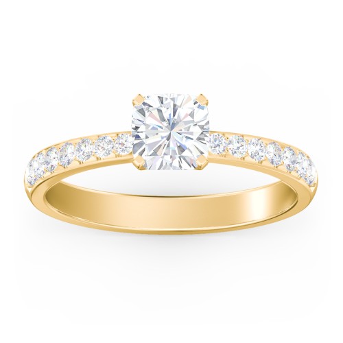 Engagement Ring with Graduated Side Stones – 9kt Yellow Gold with Lab Diamond