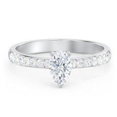 Engagement Ring with Graduated Side Stones – 14K White Gold with Lab Diamond