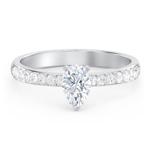 Engagement Ring with Graduated Side Stones – 14K White Gold with Lab Diamond