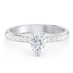Engagement Ring with Graduated Side Stones – 14K White Gold with Lab Diamond
