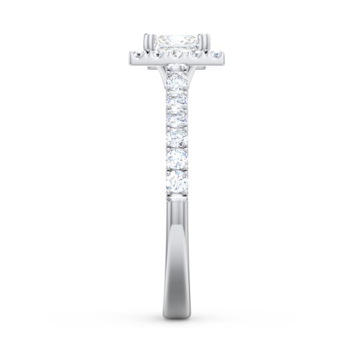 Diamond Halo Engagement Ring Micro-Pavé Accents – 14K White Gold with Lab Diamond