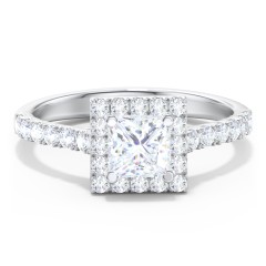 Diamond Halo Engagement Ring Micro-Pavé Accents – 14K White Gold with Lab Diamond