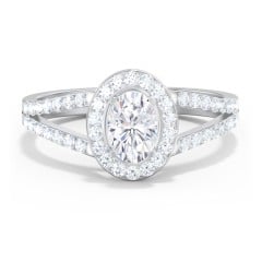 Diamond Halo Engagement Ring with Split Shank and Accents