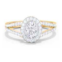 Diamond Halo Engagement Ring with Split Shank and Accents in 9K Solid Yellow Gold with 04LABDIAM-OV-0.50-VS2-G-G and Lab Diamond