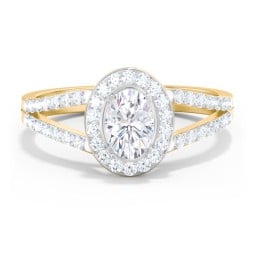 Diamond Halo Engagement Ring with Split Shank and Accents