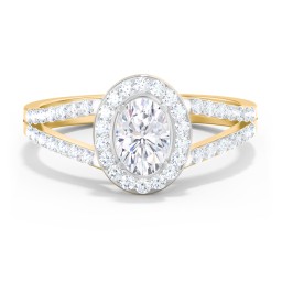 Diamond Halo Engagement Ring with Split Shank and Accents in 9K Solid Yellow Gold