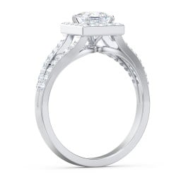 Diamond Halo Engagement Ring with Split Shank and Accents