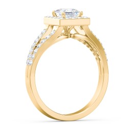 Diamond Halo Engagement Ring with Split Shank and Accents in 9K Solid Yellow Gold