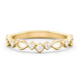 Modern Twisted Band with Diamond Accents in 9K Solid Yellow Gold