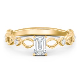Modern Diamond Twisted Band Ring with Accents in 9K Solid Yellow Gold