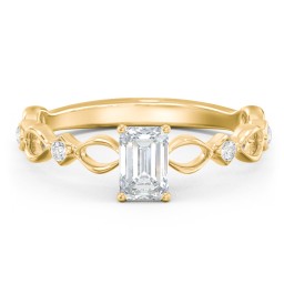 Modern Diamond Twisted Band Ring with Accents in 9K Solid Yellow Gold