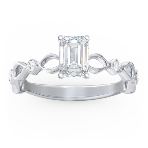 Modern Diamond Twisted Band Ring with Accents – 14K White Gold with Diamond
